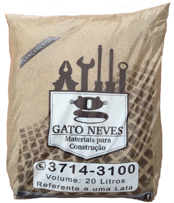 Saco lacrado de areia grossa embalada da Gato Neves, 20 litros